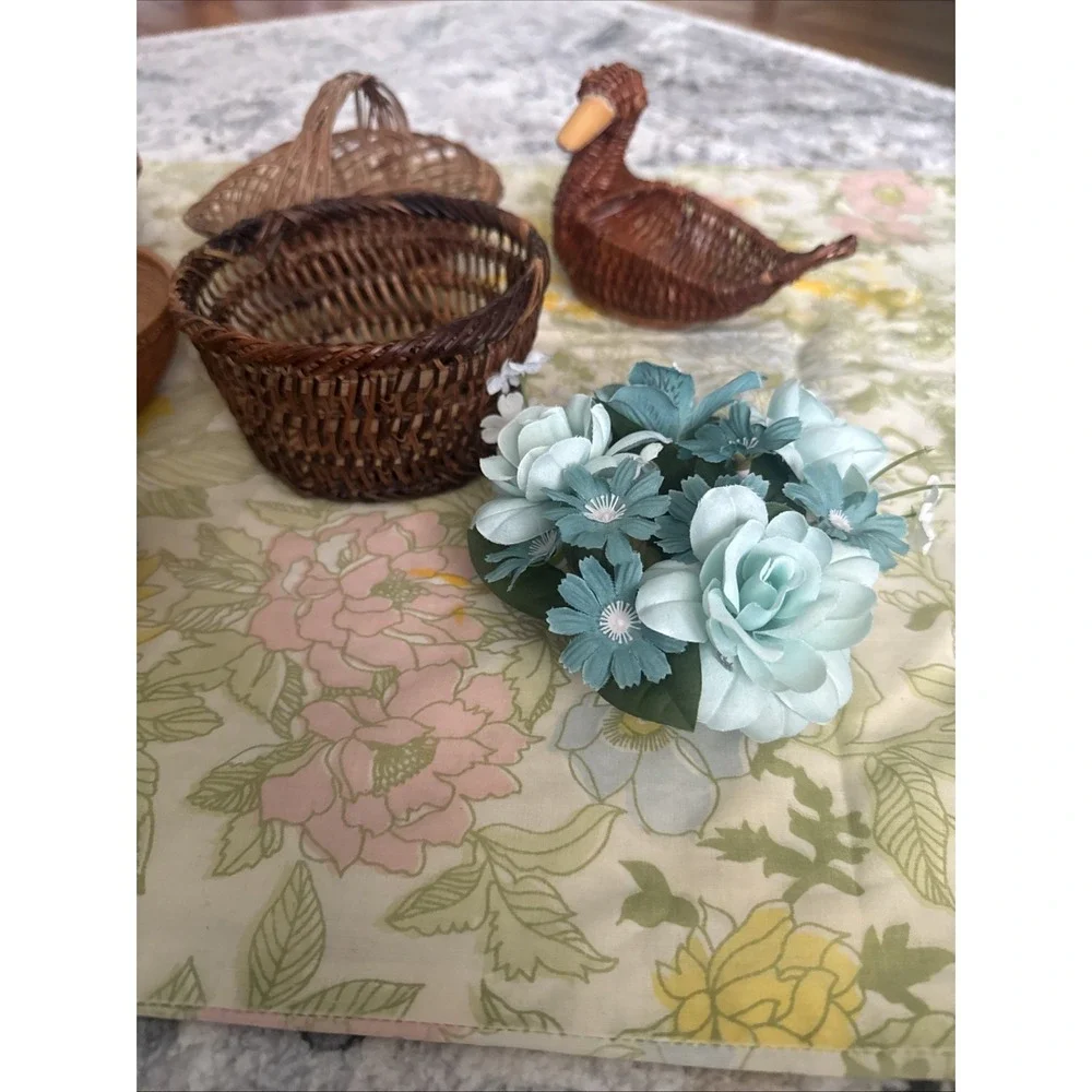 Assortment Of Small Wicker Baskets & Mini Flower Arrangements